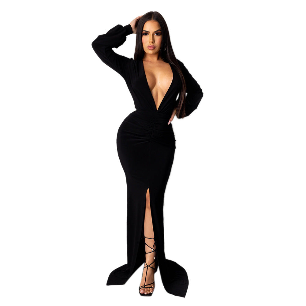 Women's Large V-neck Slim-fit Nightclub Evening Dress